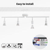 Ceiling light fixture with four bulbs and installation icons on a white background